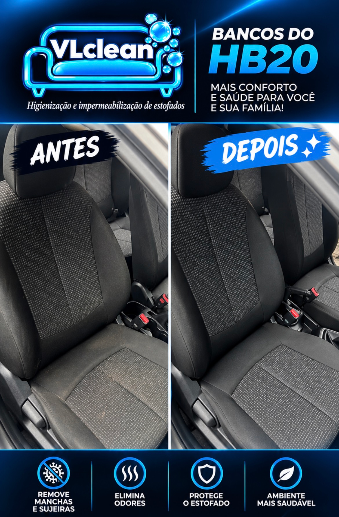 Antes e Depois de banco de veículo